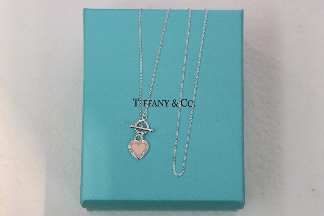 Tiffany & Co. Tiffany&Co.粉色珐琅心形针扣锁骨项链 925纯银