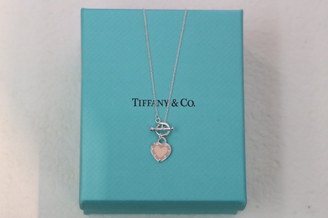 Tiffany & Co. Tiffany&Co.粉色珐琅心形针扣锁骨项链 925纯银