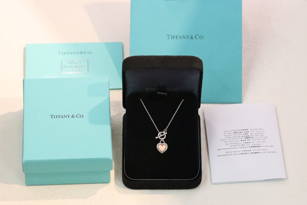 Tiffany & Co. Tiffany&Co.粉色珐琅心形针扣锁骨项链 925纯银