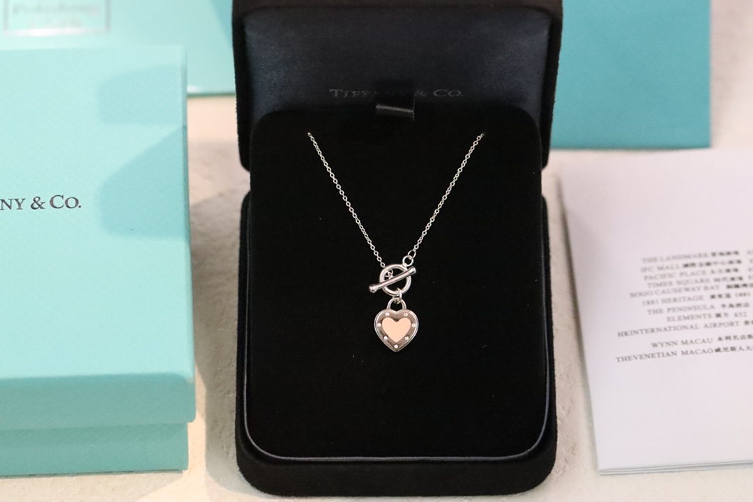 Tiffany & Co. Tiffany&Co.粉色珐琅心形针扣锁骨项链 925纯银