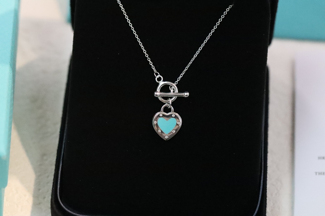 Tiffany & Co. Tiffany&Co.蓝色珐琅心形针扣锁骨项链 925纯银