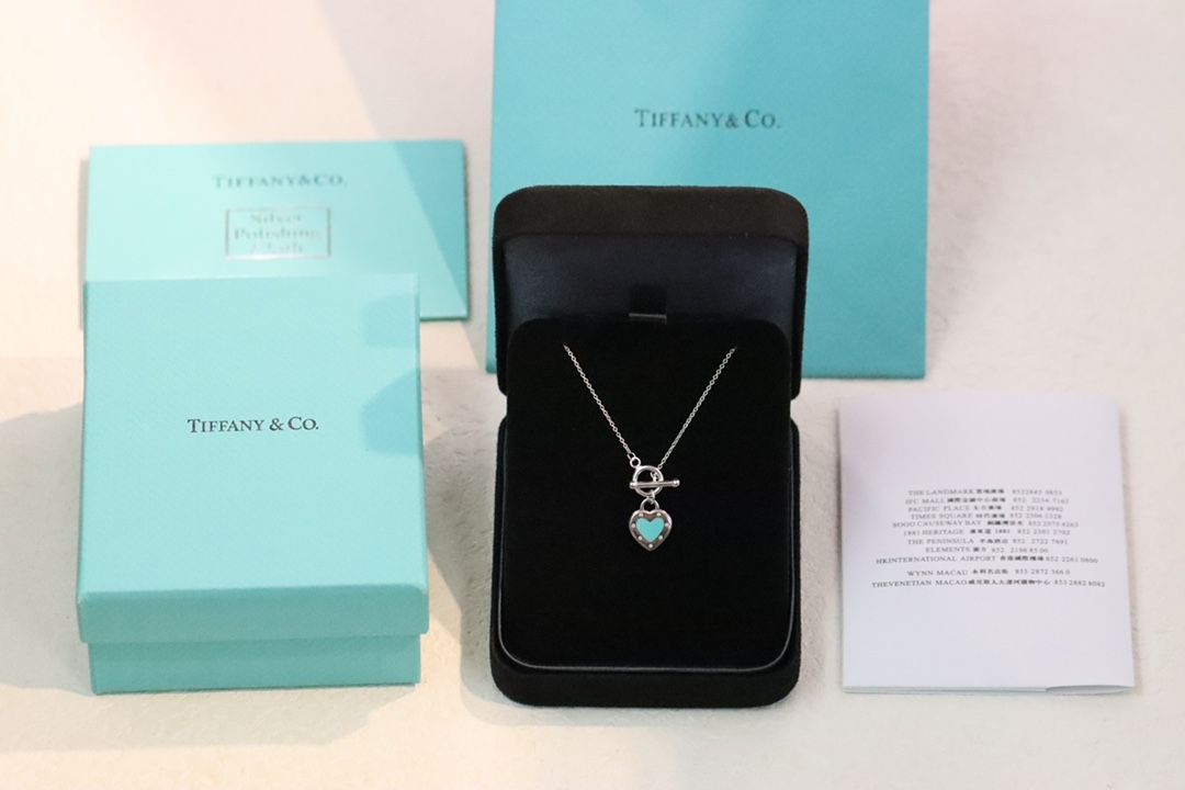 Tiffany & Co. Tiffany&Co.蓝色珐琅心形针扣锁骨项链 925纯银