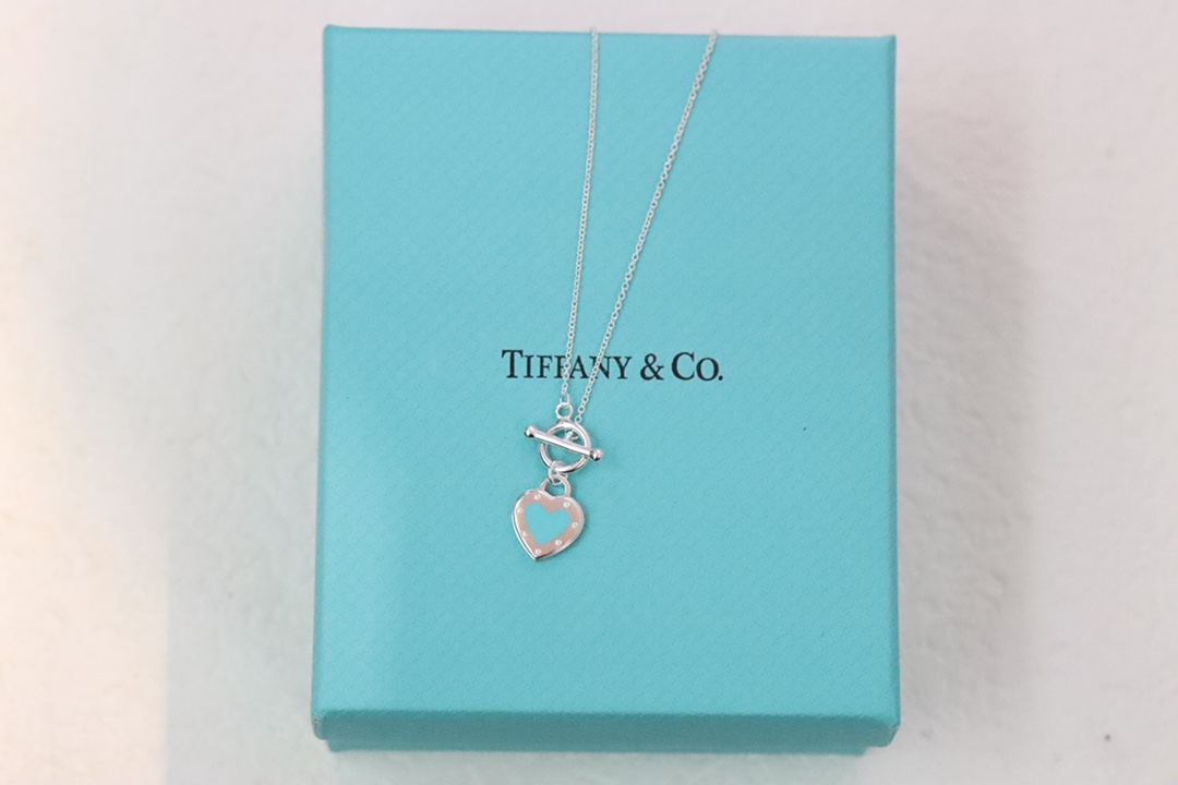 Tiffany & Co. Tiffany&Co.蓝色珐琅心形针扣锁骨项链 925纯银