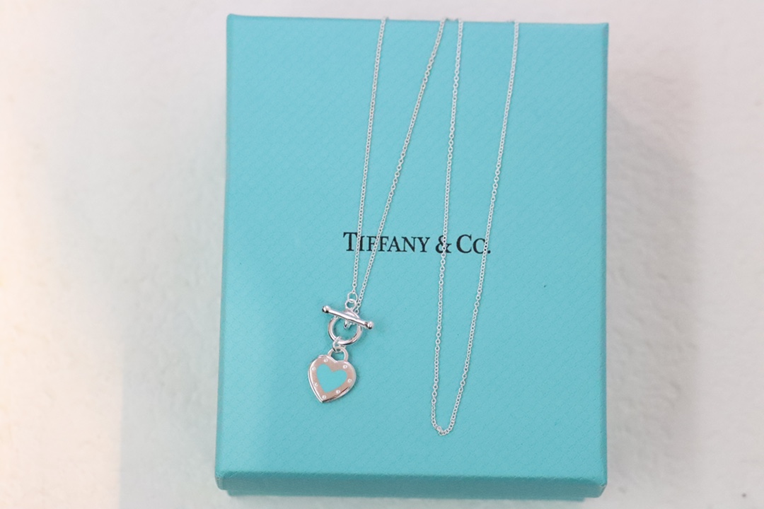 Tiffany & Co. Tiffany&Co.蓝色珐琅心形针扣锁骨项链 925纯银