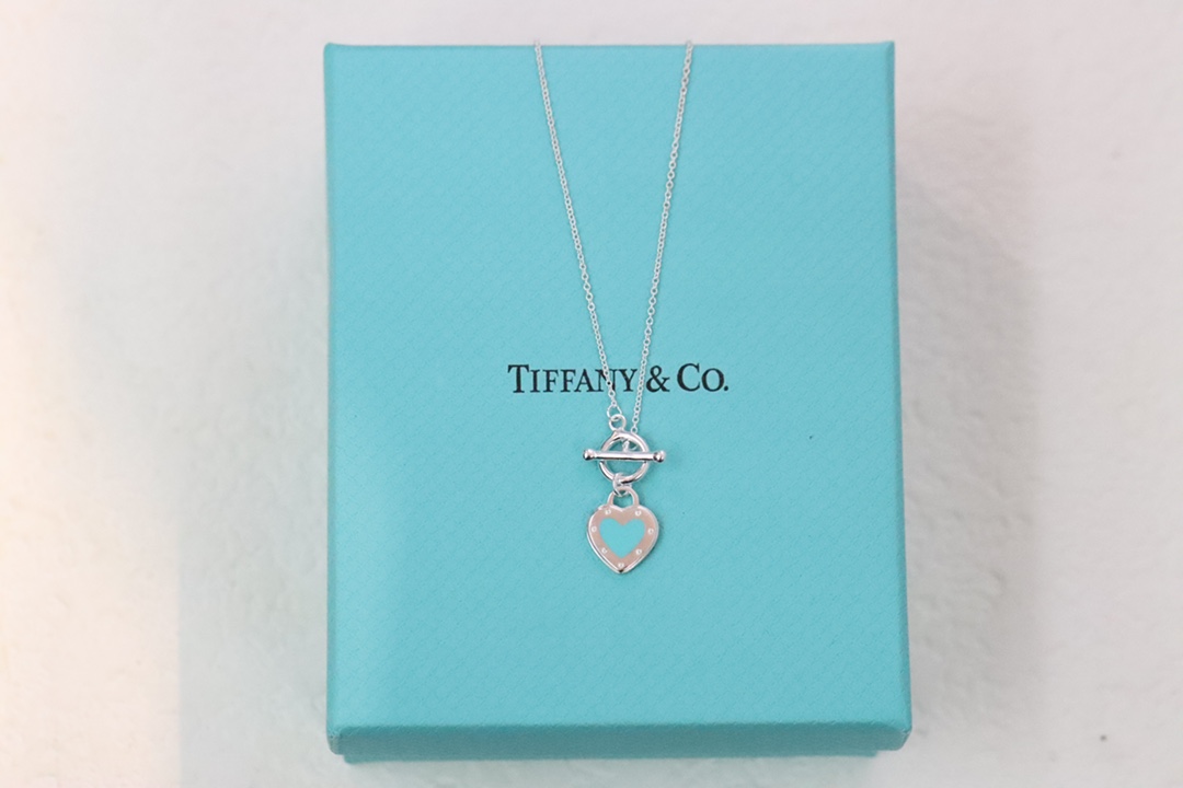Tiffany & Co. Tiffany&Co.蓝色珐琅心形针扣锁骨项链 925纯银