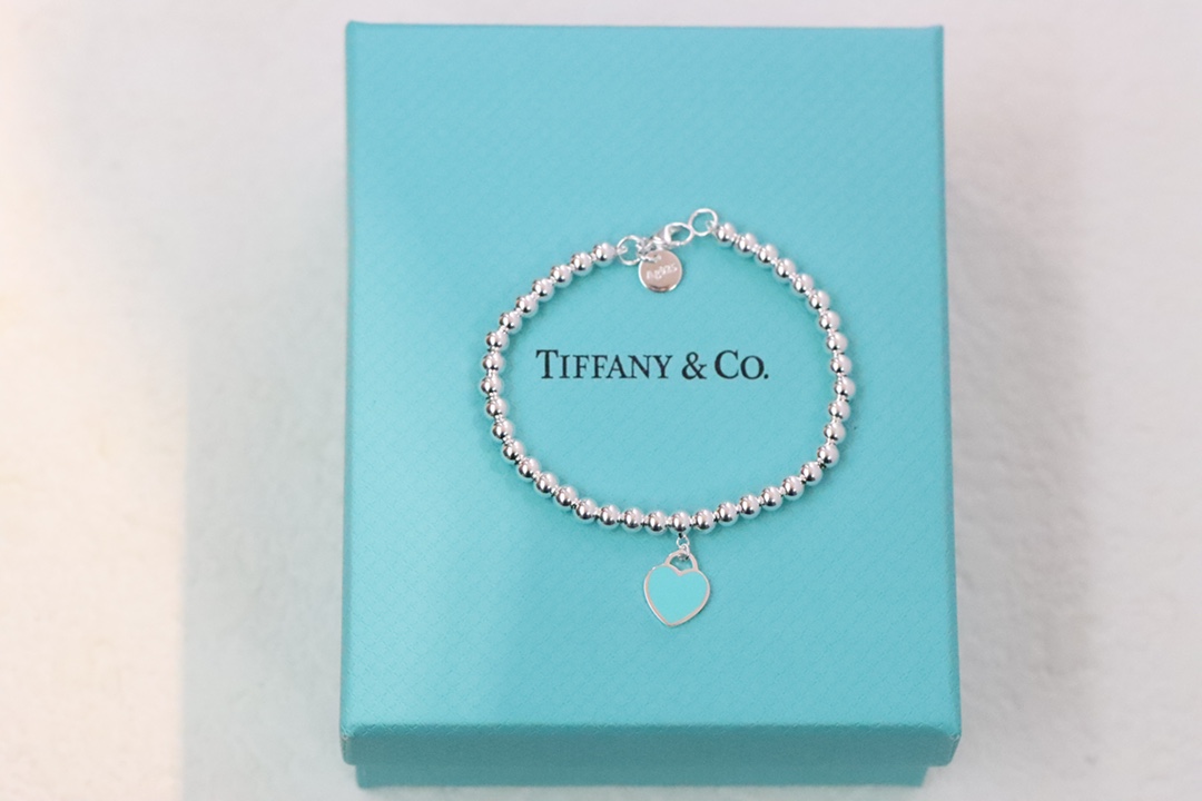 Tiffany & Co. Tiffany&Co.蓝色珐琅心形针扣锁骨项链 925纯银