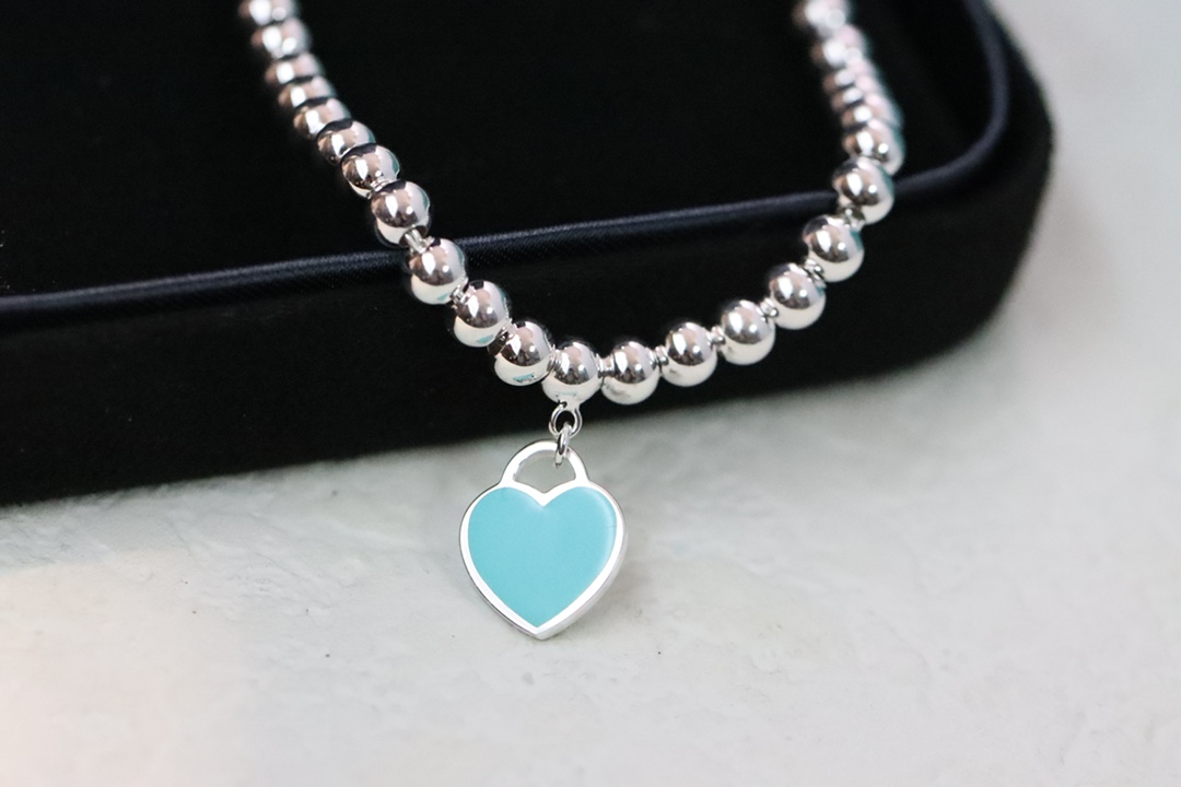 Tiffany & Co. Tiffany&Co.蓝色珐琅心形针扣锁骨项链 925纯银