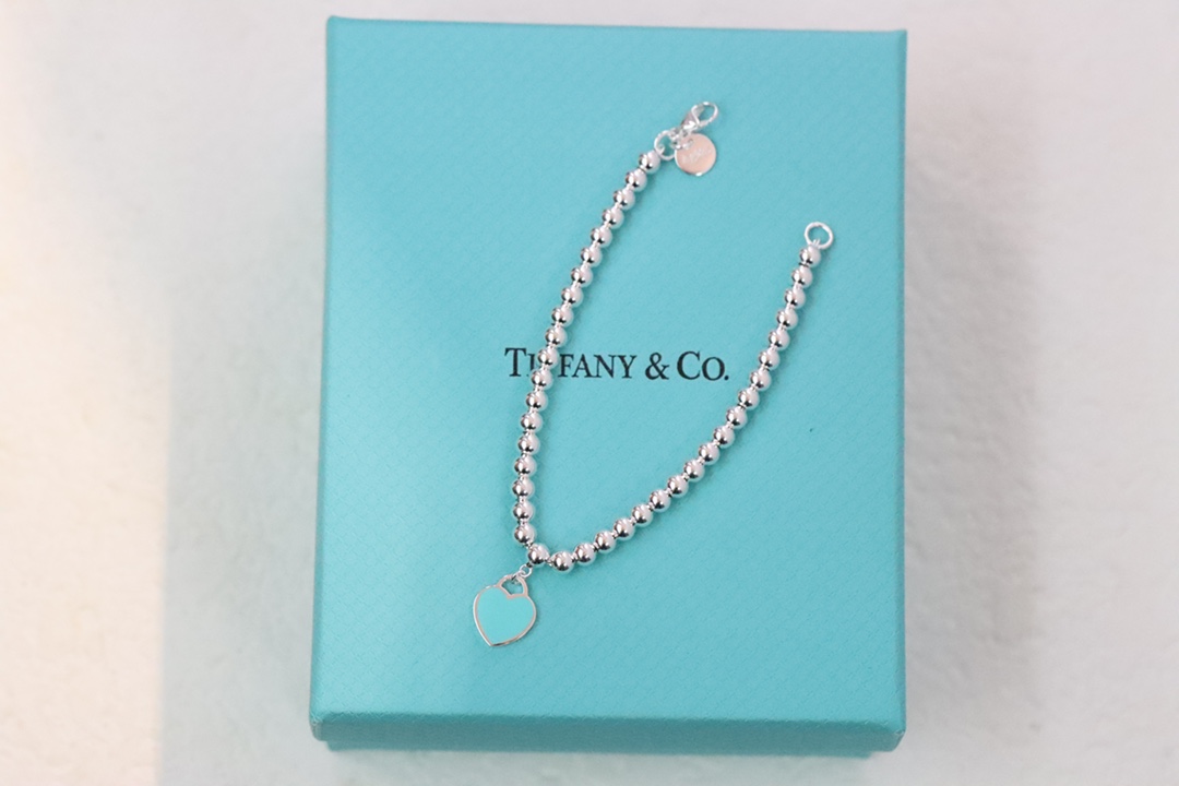 Tiffany & Co. Tiffany&Co.蓝色珐琅心形针扣锁骨项链 925纯银