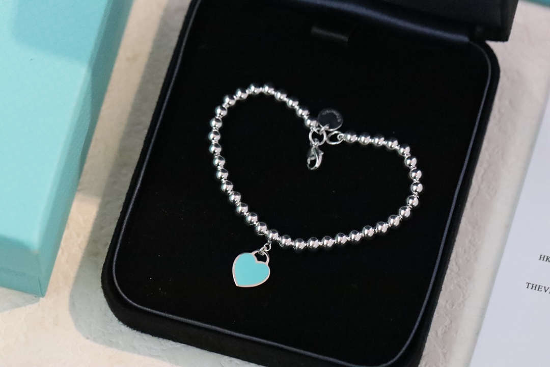 Tiffany & Co. Tiffany&Co.蓝色珐琅心形针扣锁骨项链 925纯银