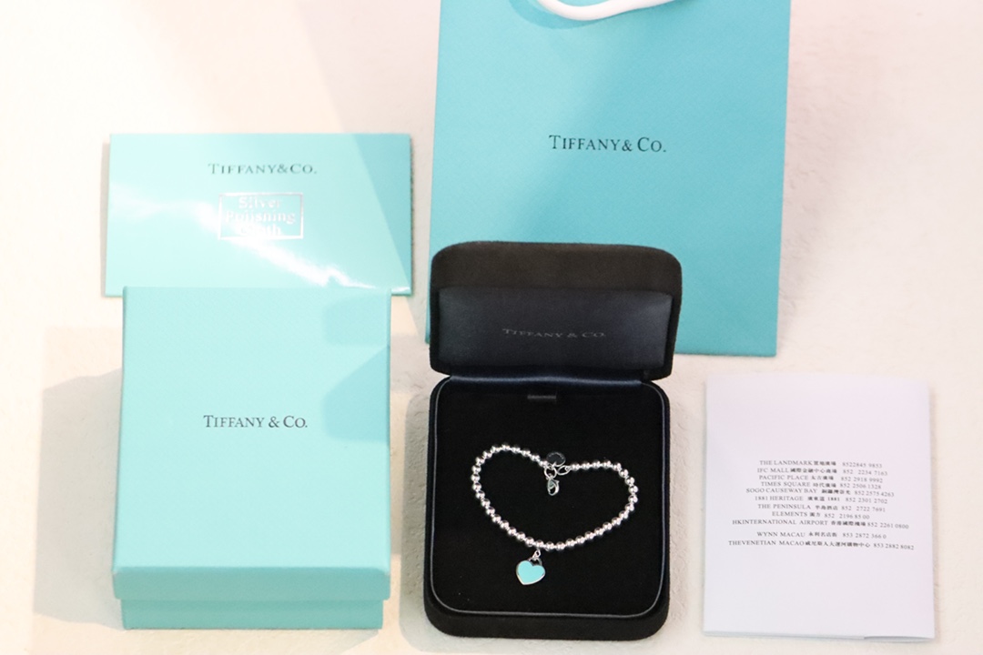 Tiffany & Co. Tiffany&Co.蓝色珐琅心形针扣锁骨项链 925纯银