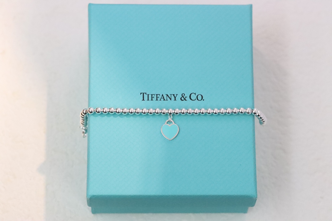 Tiffany & Co. Tiffany&Co.蓝色珐琅心形针扣锁骨项链 925纯银