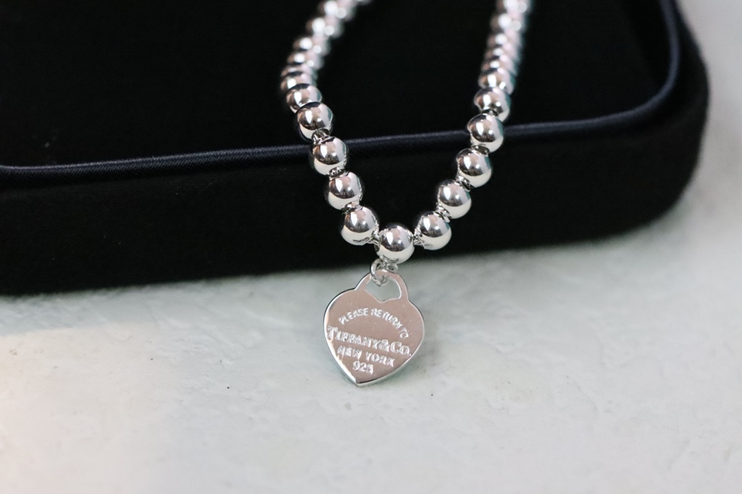 Tiffany & Co. Tiffany&Co.蓝色珐琅心形针扣锁骨项链 925纯银