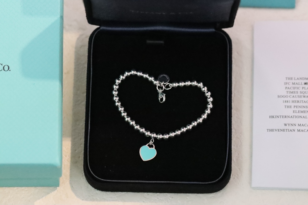 Tiffany & Co. Tiffany&Co.蓝色珐琅心形针扣锁骨项链 925纯银
