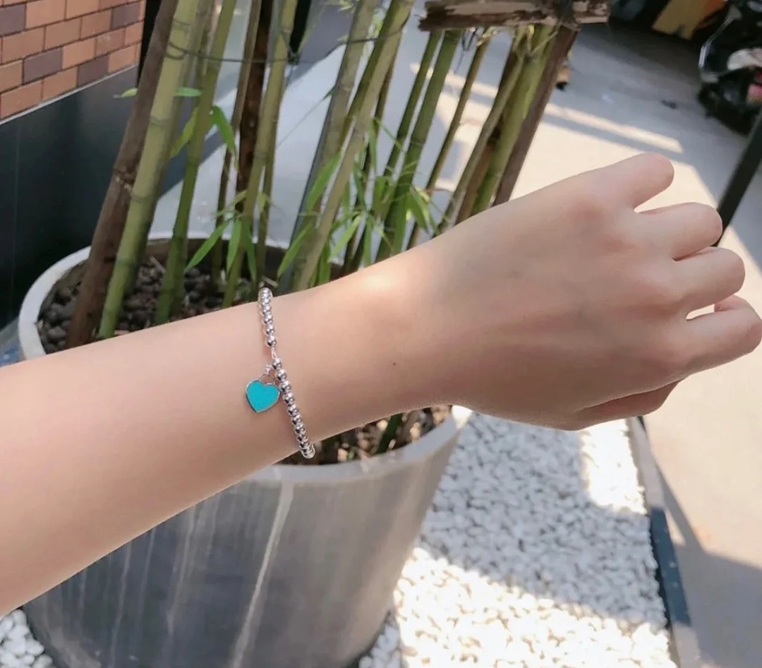 Tiffany & Co. Tiffany&Co.蓝色珐琅心形针扣锁骨项链 925纯银