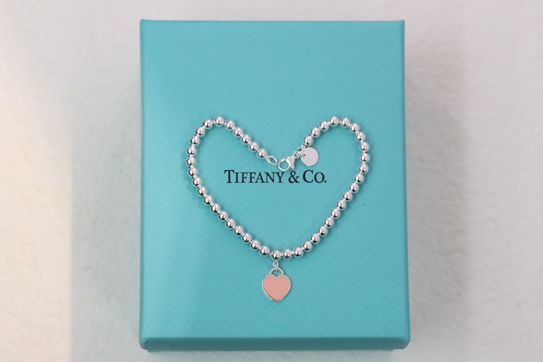 Tiffany & Co. Tiffany&Co.粉色珐琅爱心手链 925纯银