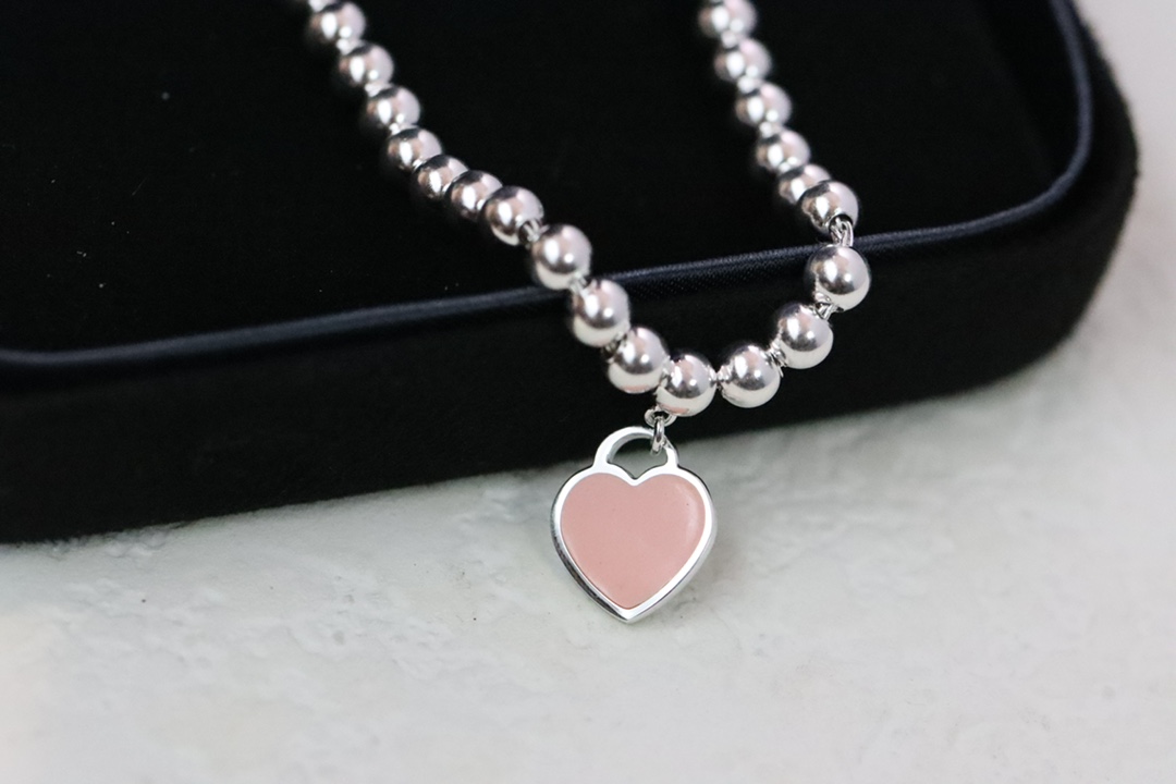 Tiffany & Co. Tiffany&Co.粉色珐琅爱心手链 925纯银