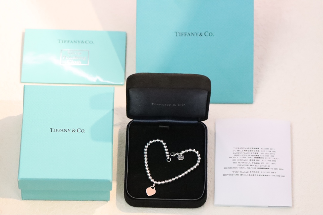 Tiffany & Co. Tiffany&Co.粉色珐琅爱心手链 925纯银