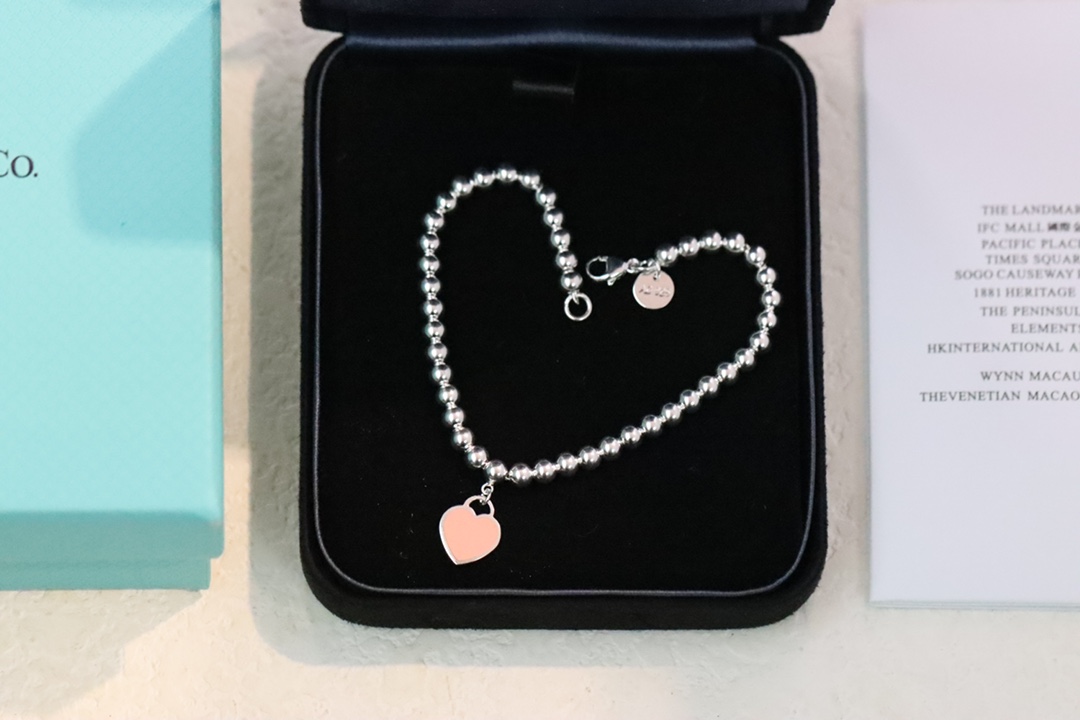 Tiffany & Co. Tiffany&Co.粉色珐琅爱心手链 925纯银