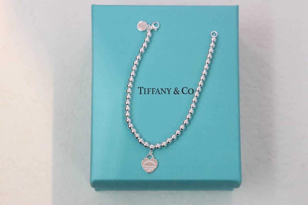 Tiffany & Co. Tiffany&Co.粉色珐琅爱心手链 925纯银