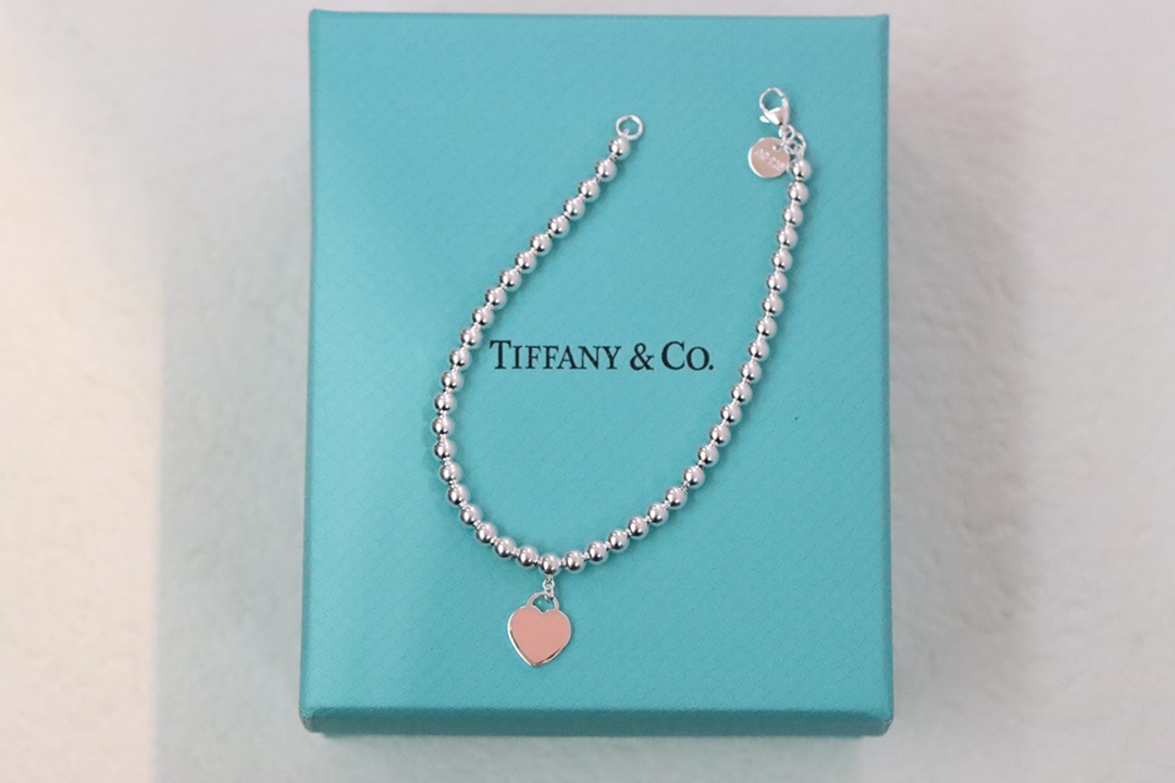 Tiffany & Co. Tiffany&Co.粉色珐琅爱心手链 925纯银