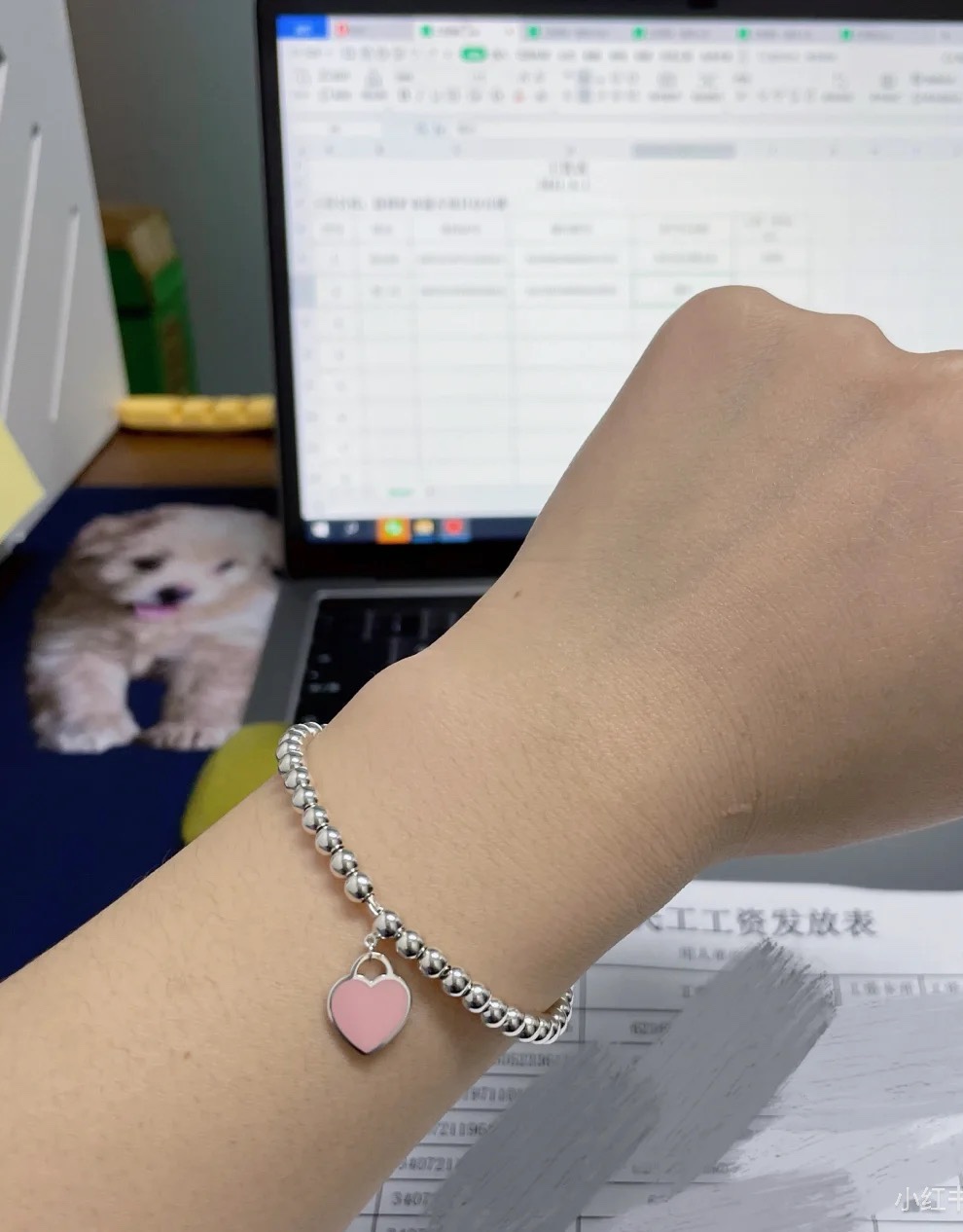 Tiffany & Co. Tiffany&Co.粉色珐琅爱心手链 925纯银