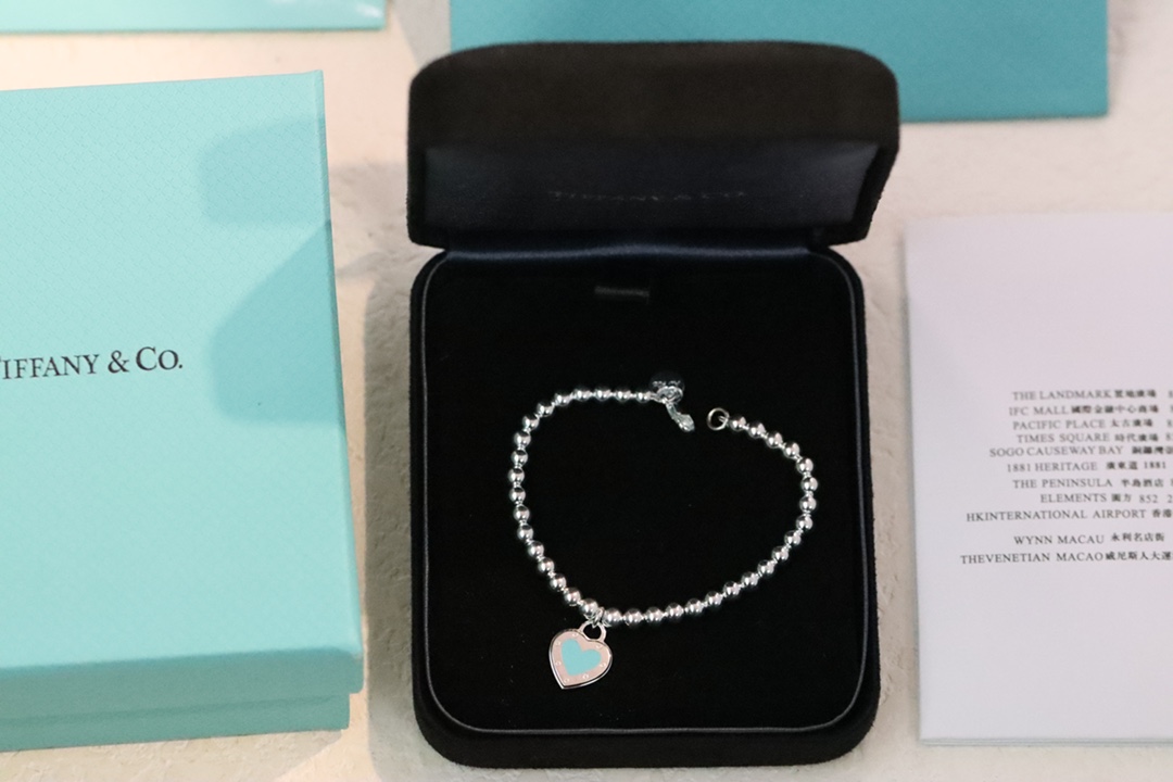 Tiffany & Co. Tiffany&Co.蓝色珐琅心形针扣锁骨项链 925纯银