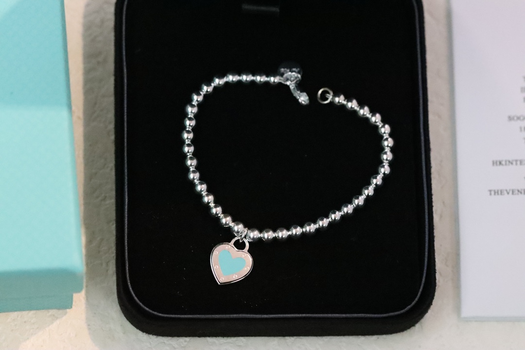 Tiffany & Co. Tiffany&Co.蓝色珐琅心形针扣锁骨项链 925纯银