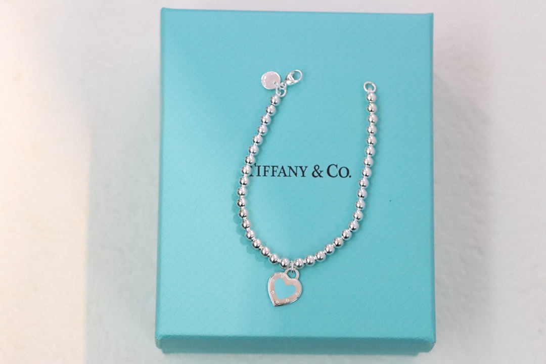 Tiffany & Co. Tiffany&Co.蓝色珐琅心形针扣锁骨项链 925纯银