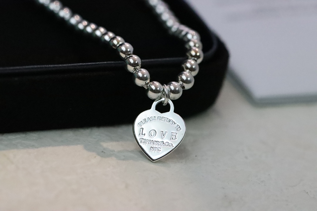 Tiffany & Co. Tiffany&Co.蓝色珐琅心形针扣锁骨项链 925纯银