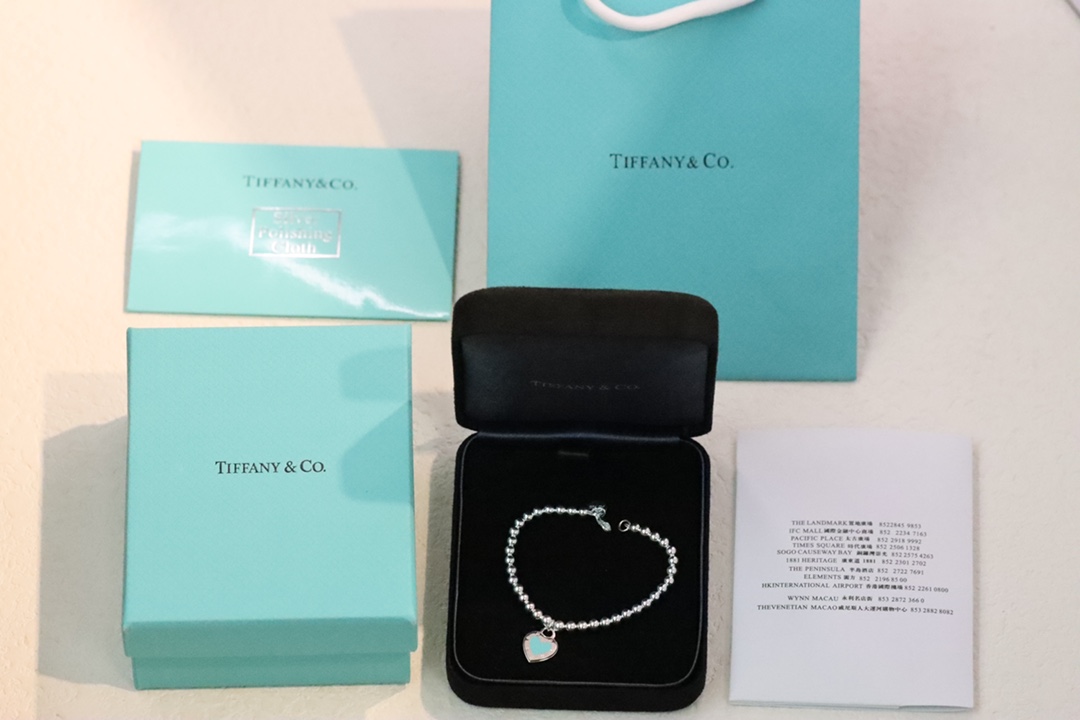 Tiffany & Co. Tiffany&Co.蓝色珐琅心形针扣锁骨项链 925纯银
