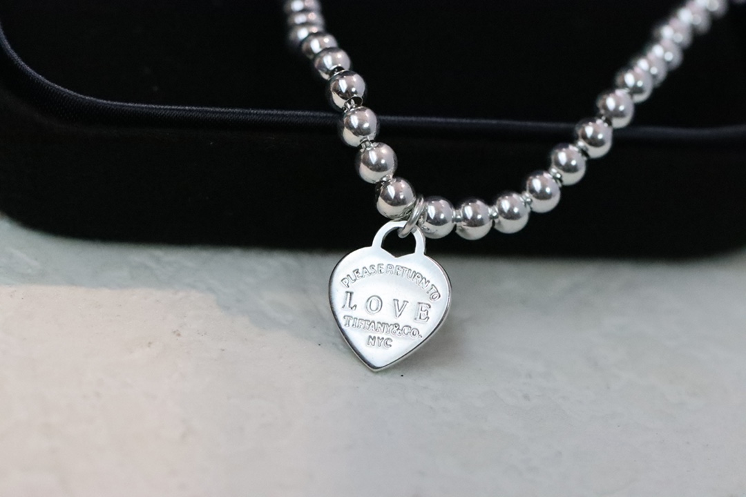Tiffany & Co. Tiffany&Co 红色珐琅心形针扣锁骨项链 925纯银