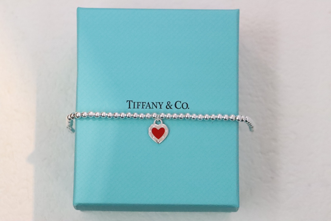 Tiffany & Co. Tiffany&Co 红色珐琅心形针扣锁骨项链 925纯银