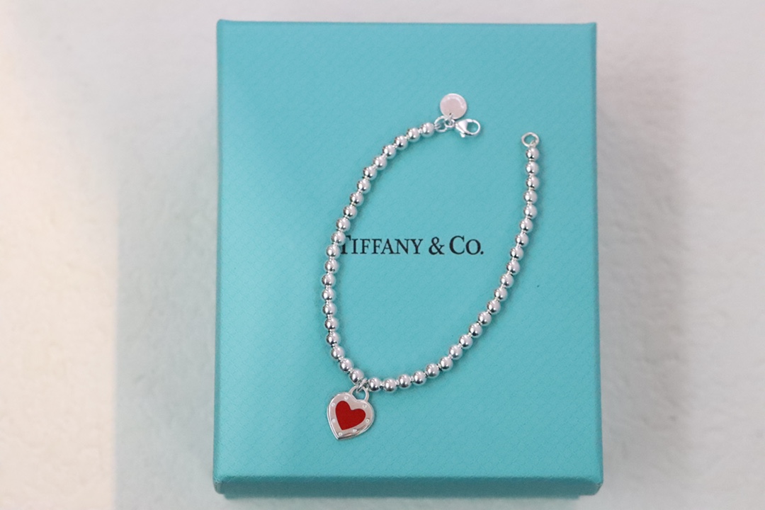 Tiffany & Co. Tiffany&Co 红色珐琅心形针扣锁骨项链 925纯银