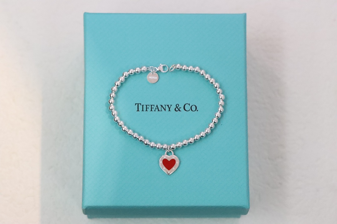 Tiffany & Co. Tiffany&Co 红色珐琅心形针扣锁骨项链 925纯银