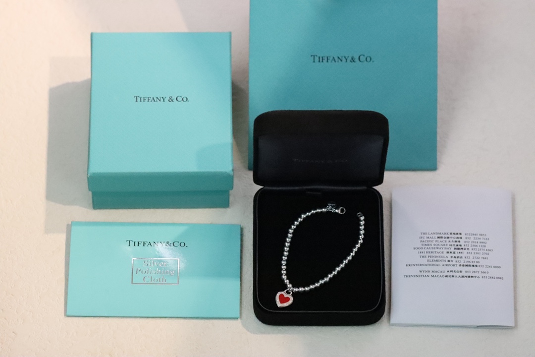 Tiffany & Co. Tiffany&Co 红色珐琅心形针扣锁骨项链 925纯银