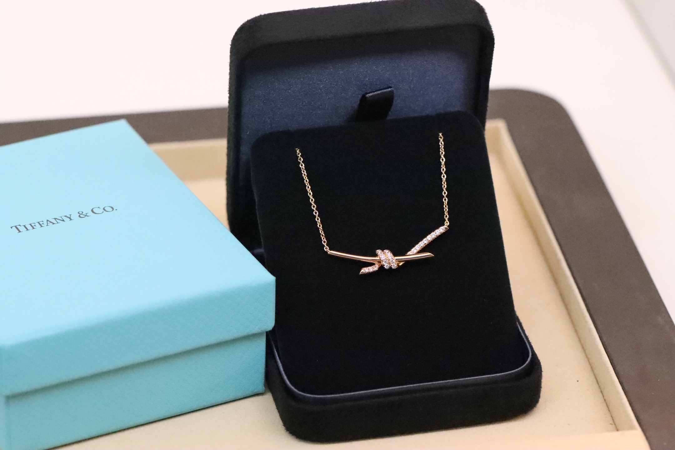Tiffany & Co. Tiffany&Co. 玫瑰金满钻绳结锁骨项链