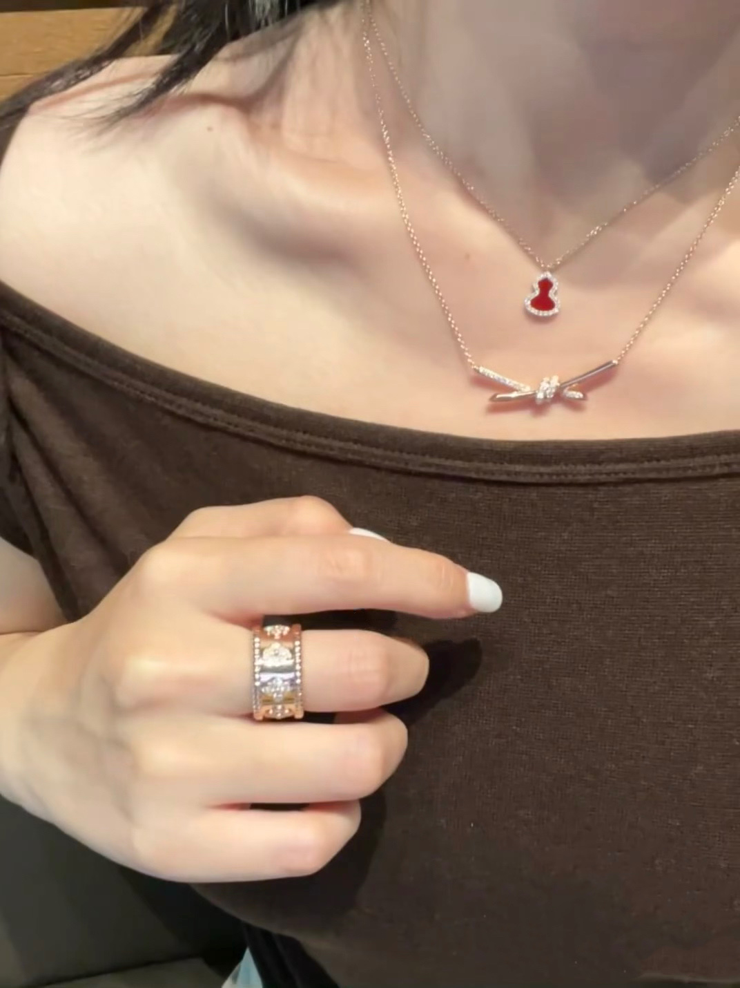 Tiffany & Co. Tiffany&Co. 玫瑰金满钻绳结锁骨项链