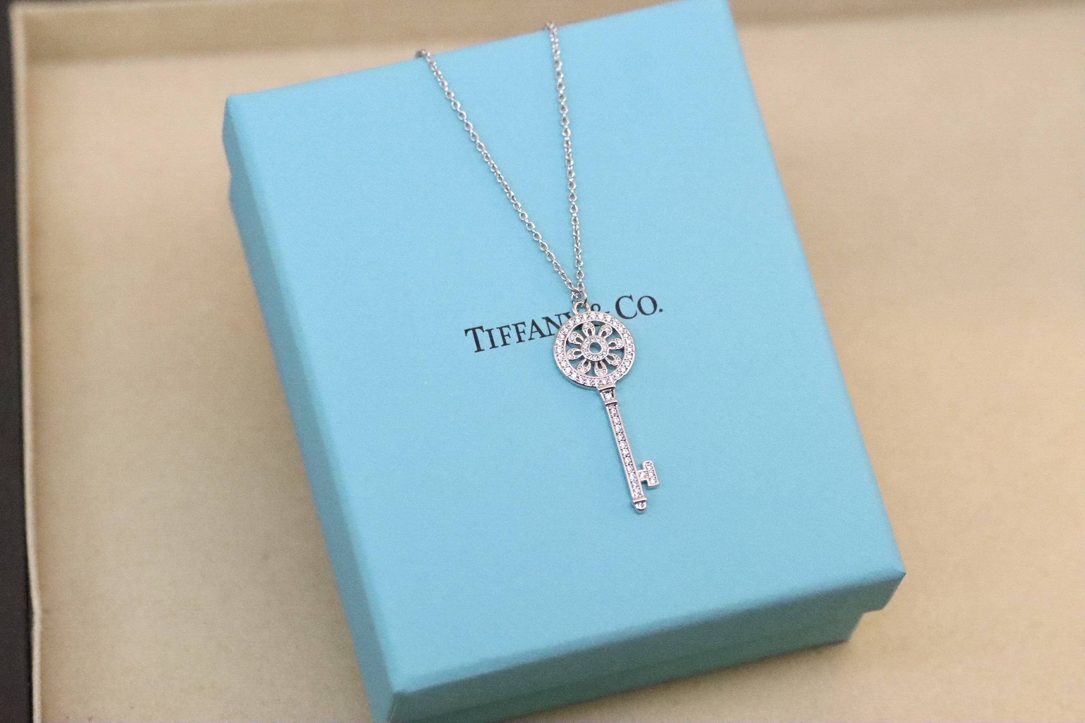 Tiffany & Co. Tiffany&Co. 满钻太阳花钥匙锁骨项链 纯银