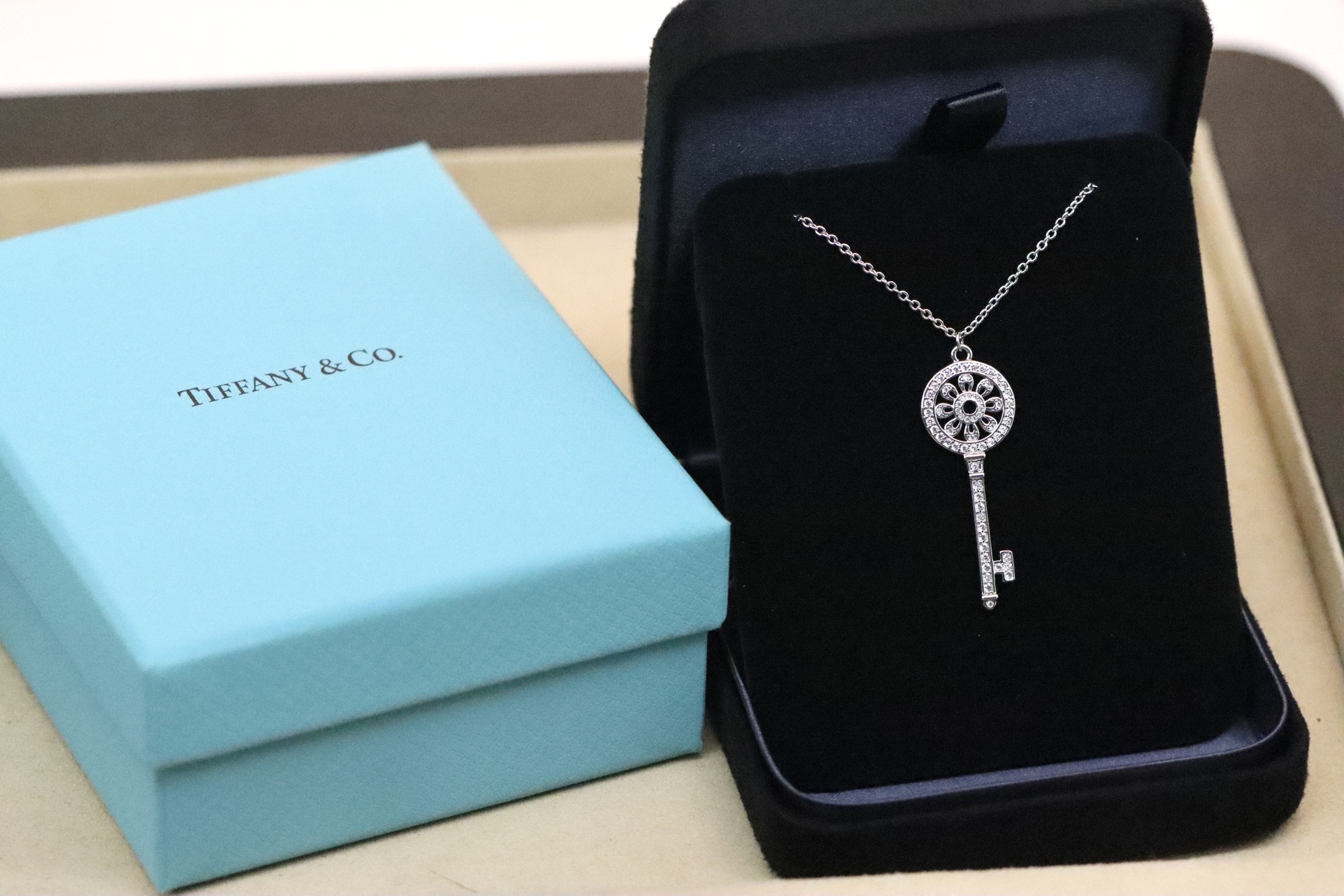 Tiffany & Co. Tiffany&Co. 满钻太阳花钥匙锁骨项链 纯银