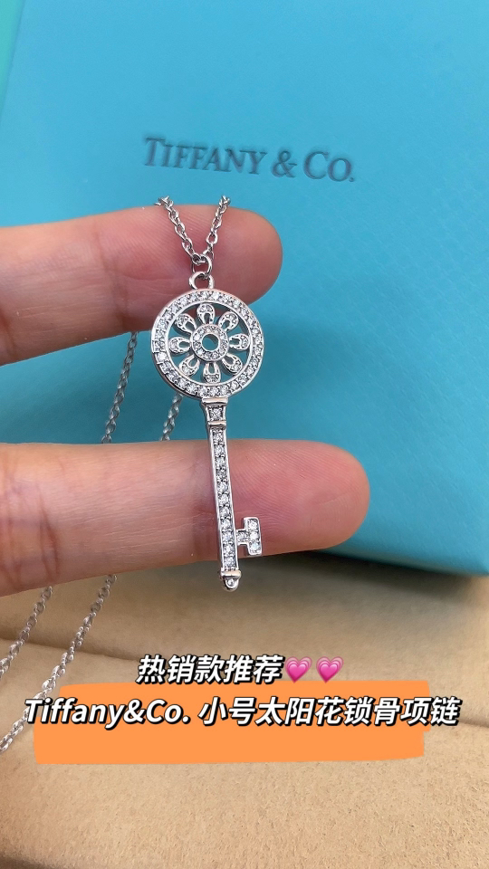 Tiffany & Co. Tiffany&Co. 满钻太阳花钥匙锁骨项链 纯银
