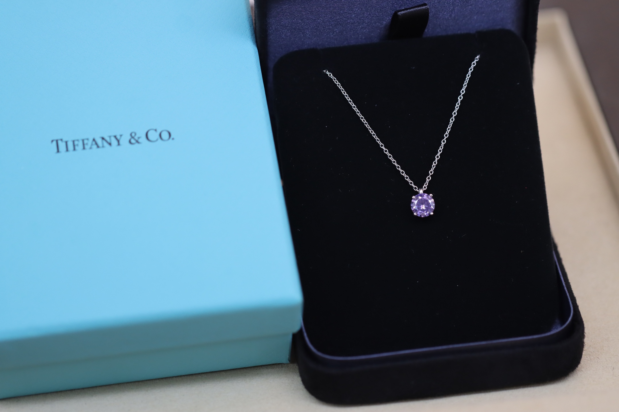 Tiffany & Co. Tiffany&Co. 银色紫色单钻 锁骨项链 纯银