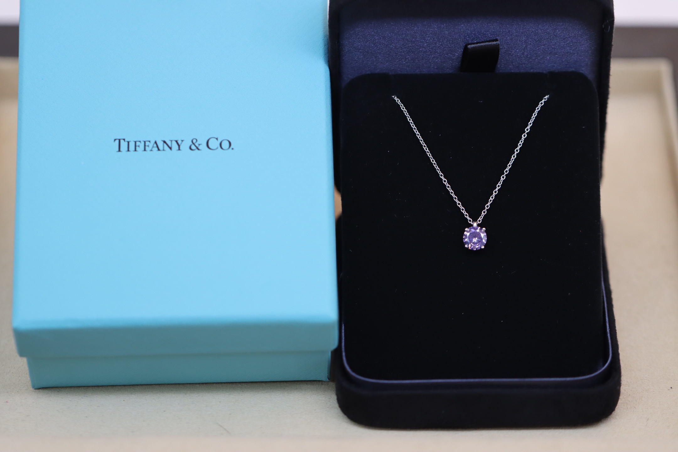 Tiffany & Co. Tiffany&Co. 银色紫色单钻 锁骨项链 纯银
