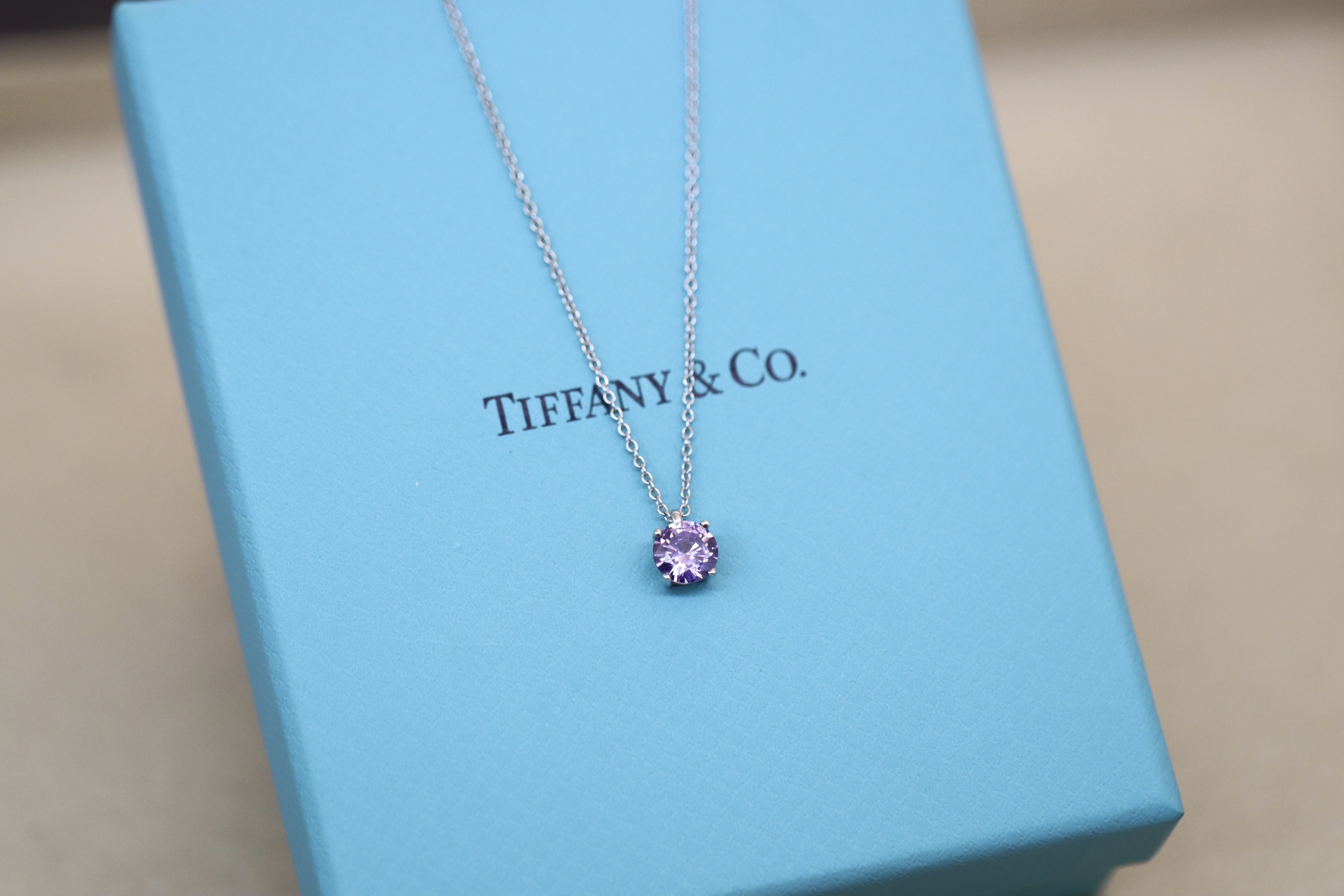 Tiffany & Co. Tiffany&Co. 银色紫色单钻 锁骨项链 纯银