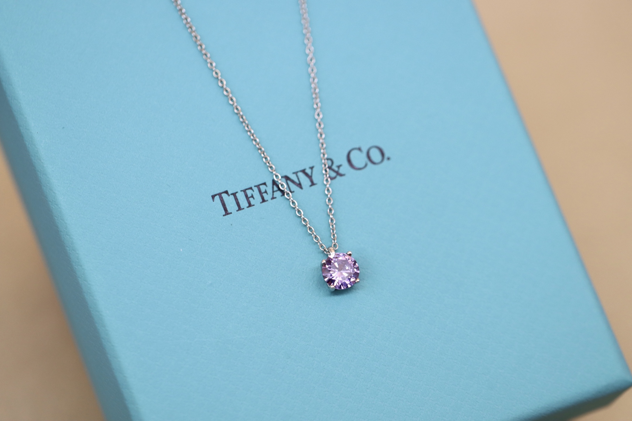 Tiffany & Co. Tiffany&Co. 银色紫色单钻 锁骨项链 纯银