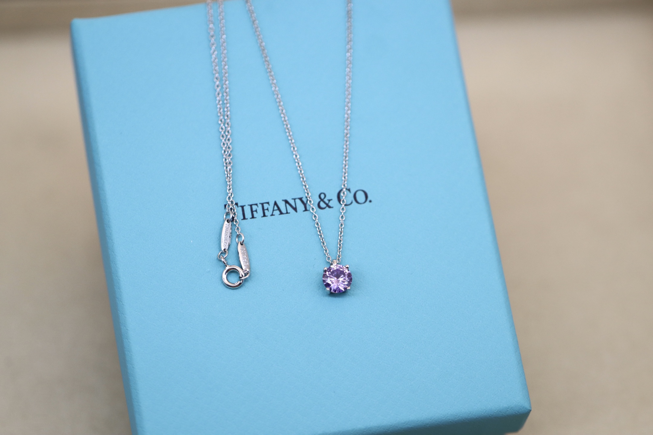 Tiffany & Co. Tiffany&Co. 银色紫色单钻 锁骨项链 纯银