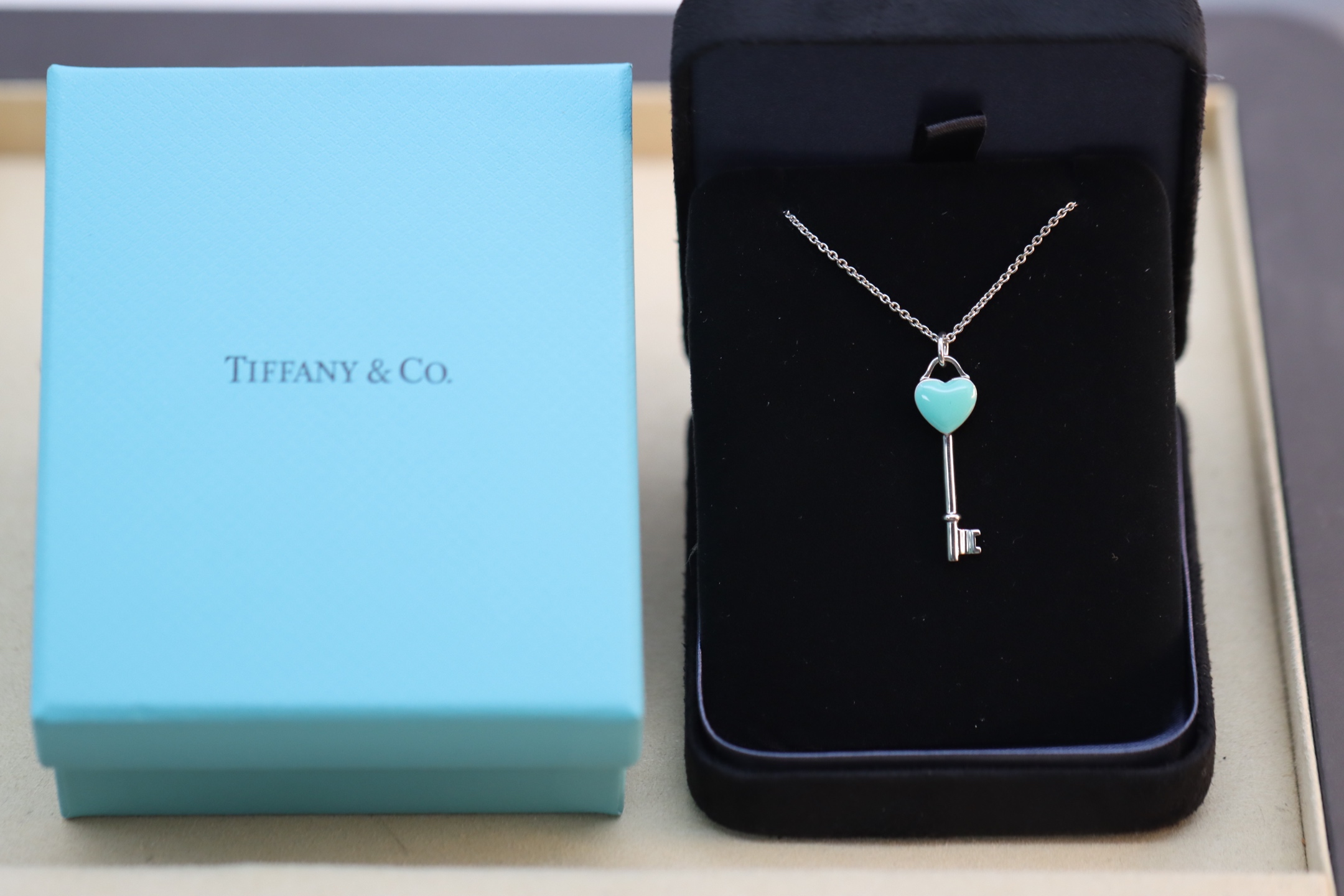 Tiffany & Co. Tiffany&Co.银色蓝珐琅爱心钥匙项链 925纯银