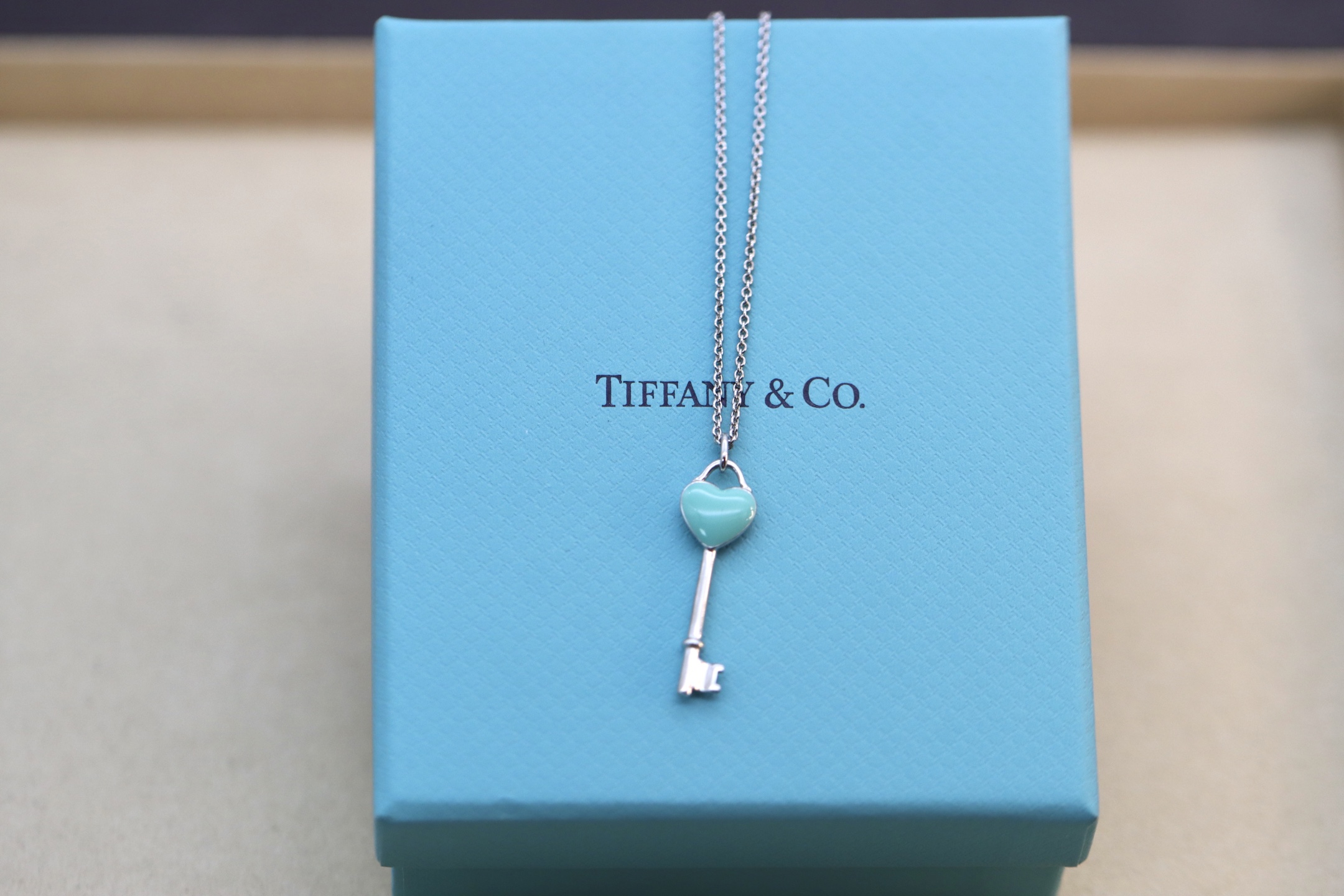 Tiffany & Co. Tiffany&Co.银色蓝珐琅爱心钥匙项链 925纯银