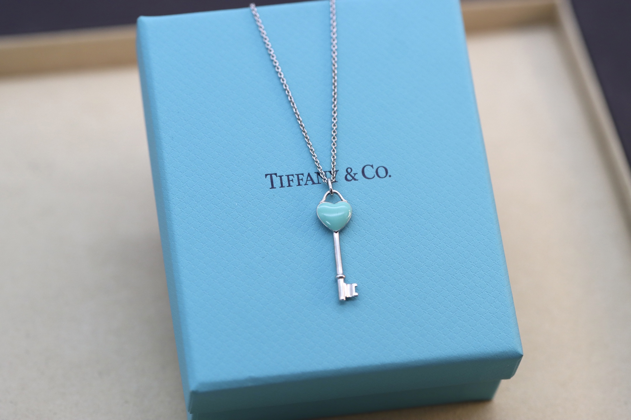 Tiffany & Co. Tiffany&Co.银色蓝珐琅爱心钥匙项链 925纯银