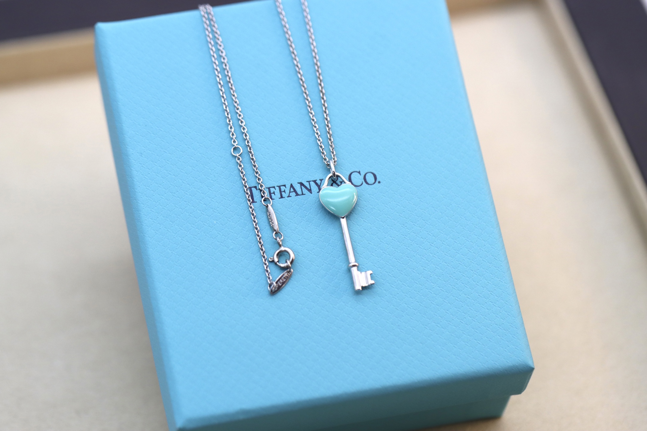 Tiffany & Co. Tiffany&Co.银色蓝珐琅爱心钥匙项链 925纯银
