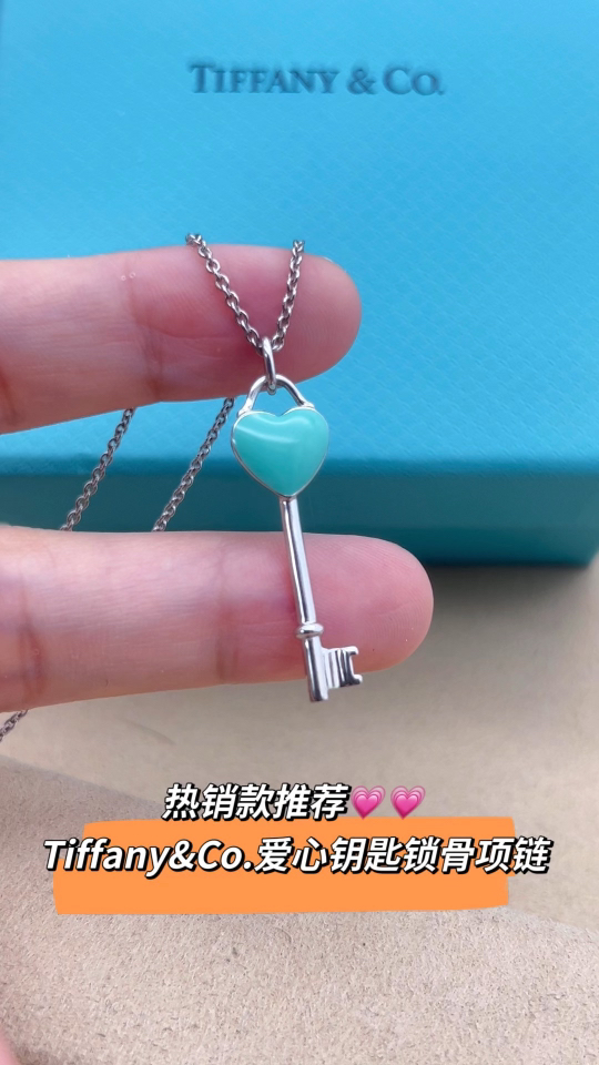 Tiffany & Co. Tiffany&Co.银色蓝珐琅爱心钥匙项链 925纯银